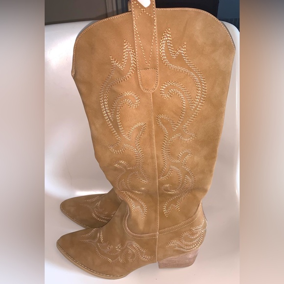 Shein Tan Pointed Toe Heeled Cowboy Boots Size 9 - Picture 2 of 4